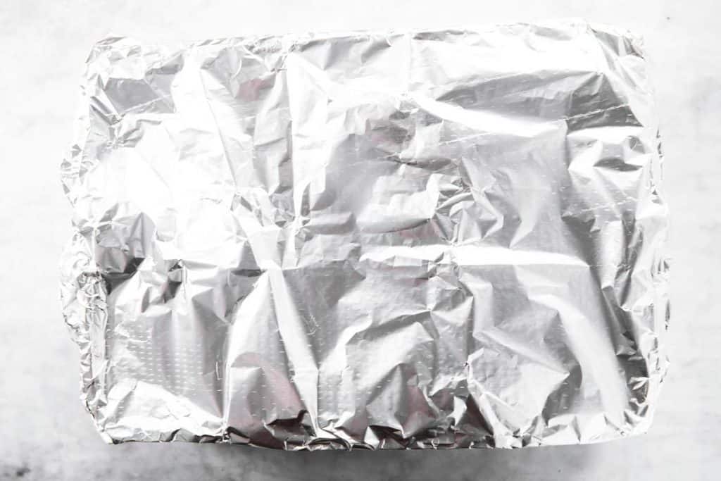 roasting pan covered with aluminium foil
