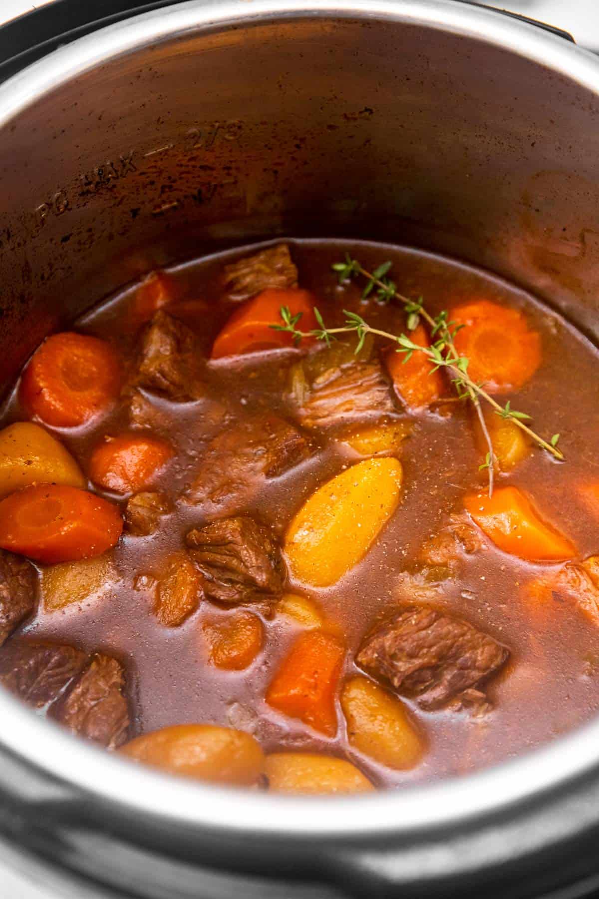close up photo of irish beef stew in instant pot