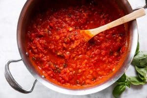 homemade marinara sauce in skillet