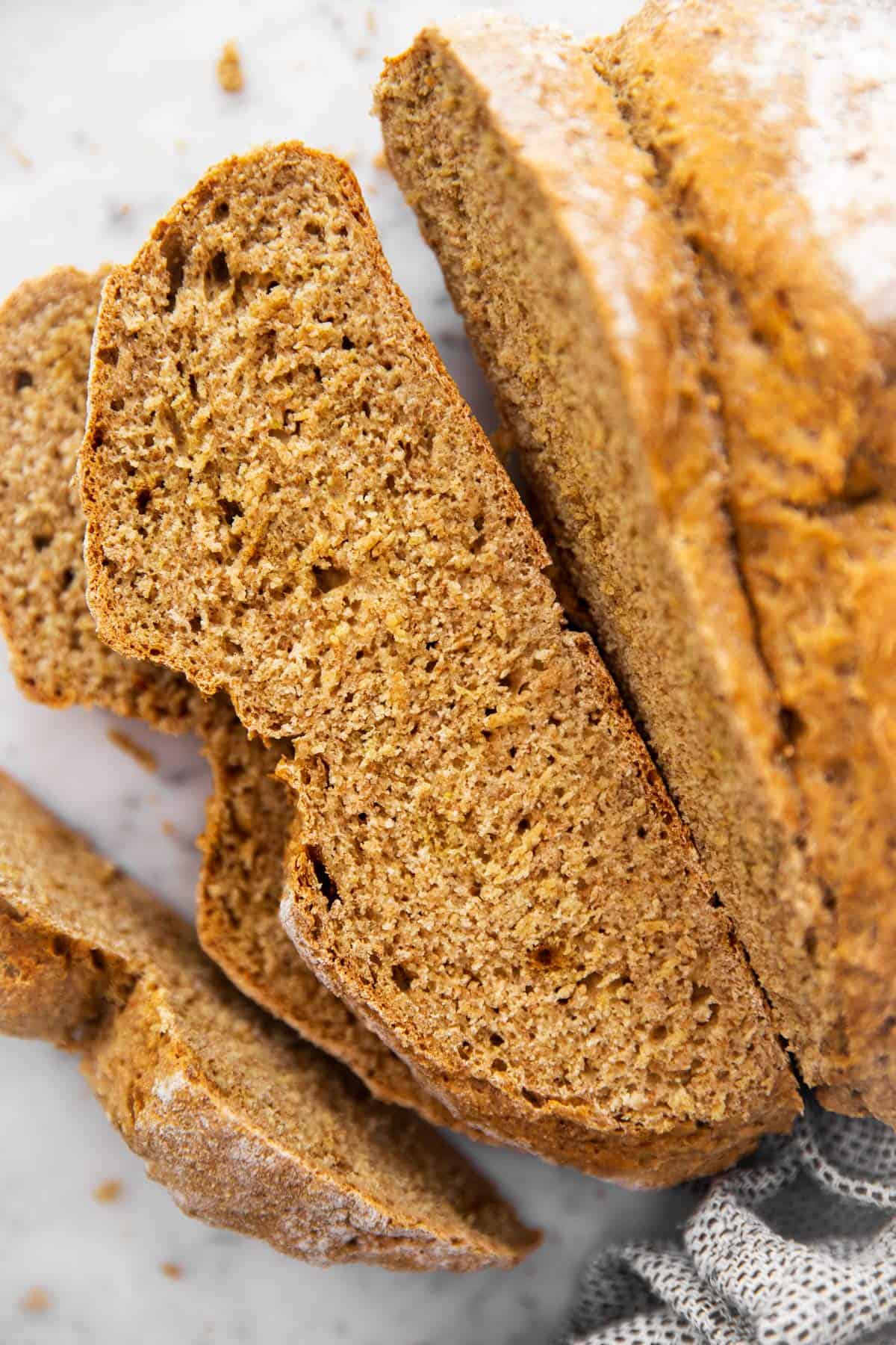 overhead view of sliced Irish soda bread