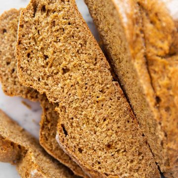 overhead view of sliced Irish soda bread