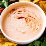 overhead view of white bowl filled with chipotle mayo