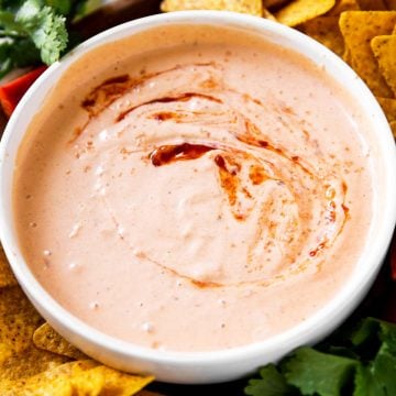 overhead view of white bowl filled with chipotle mayo