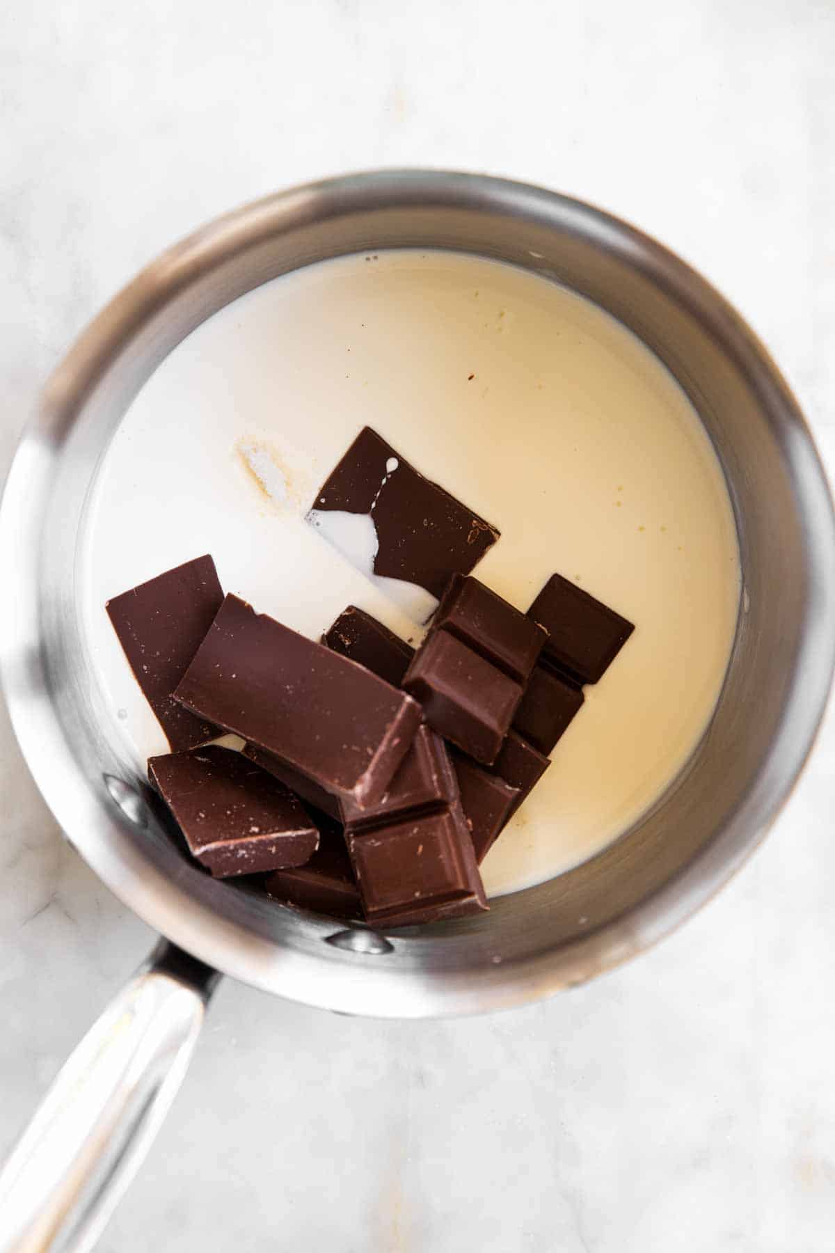 ingredients for chocolate sauce in saucepan