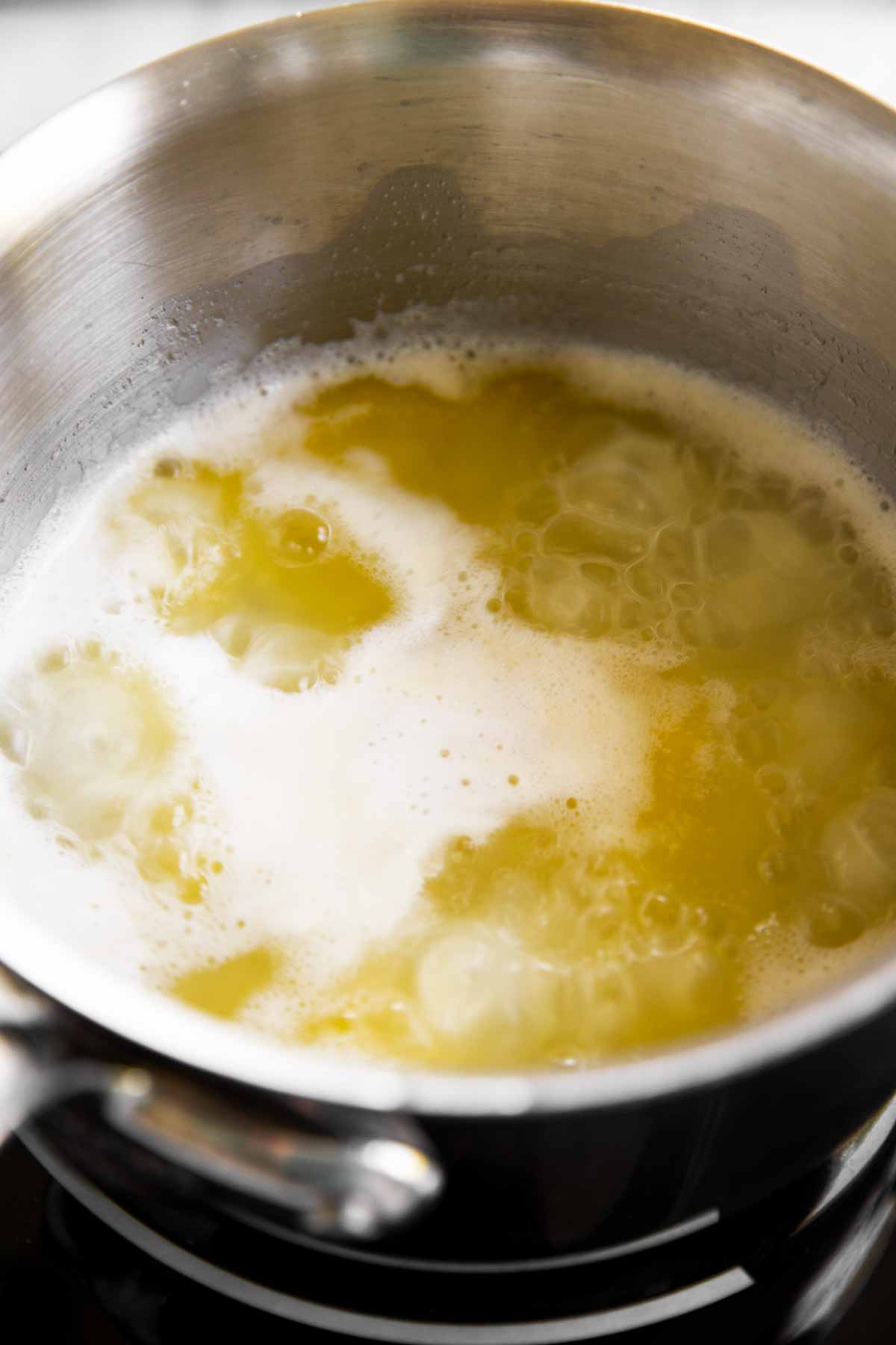 melted butter and water in saucepan