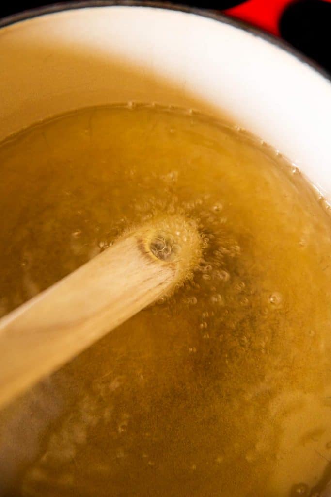 wooden spoon in hot oil