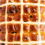 overhead close up of baked hot cross buns