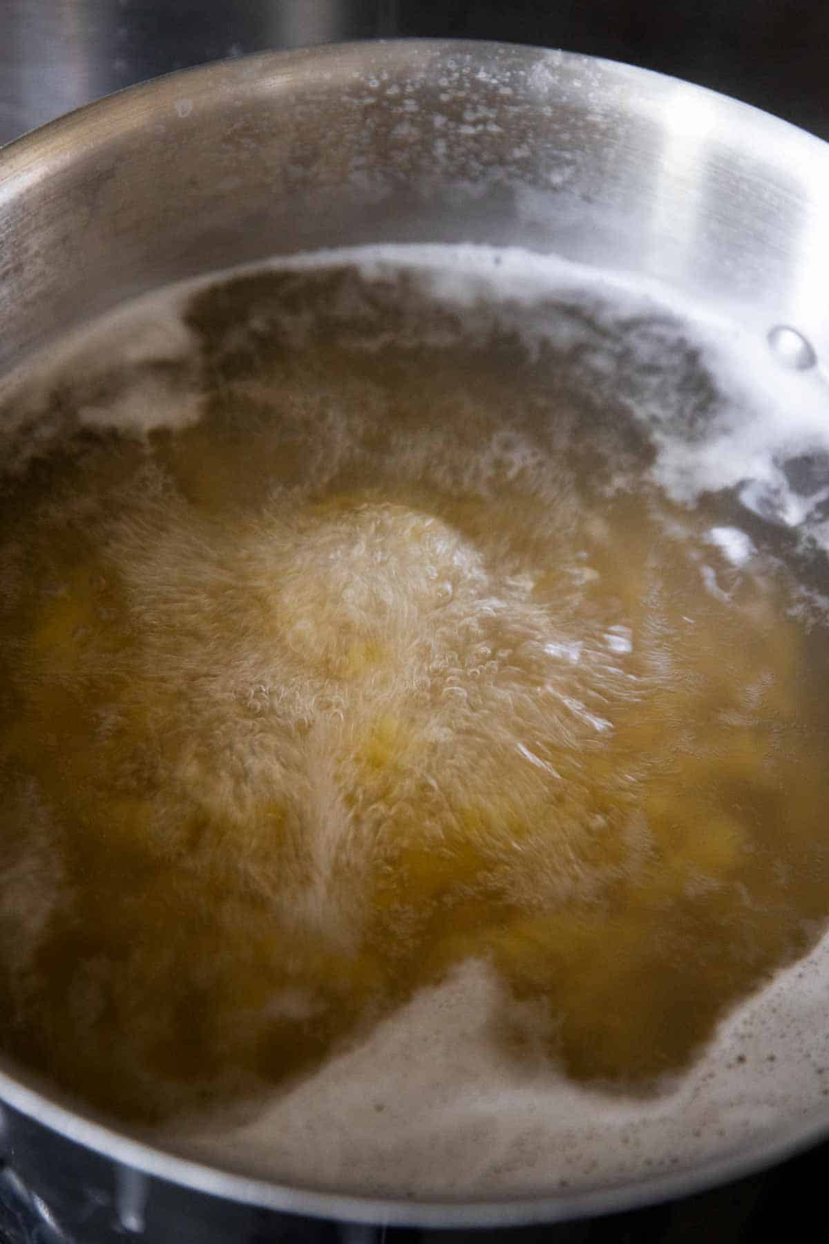 pasta in pot of boiling water