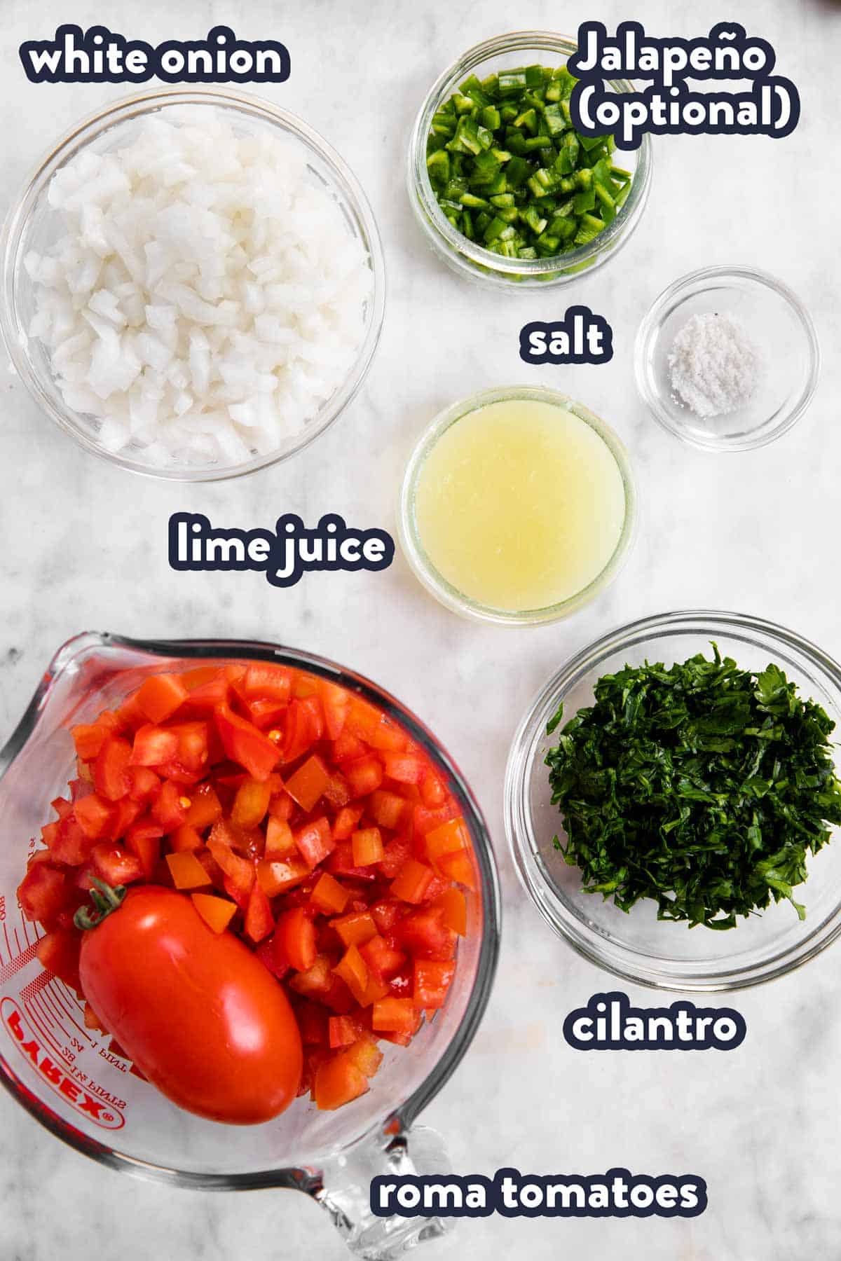 ingredients for pico de Gallo with text labels
