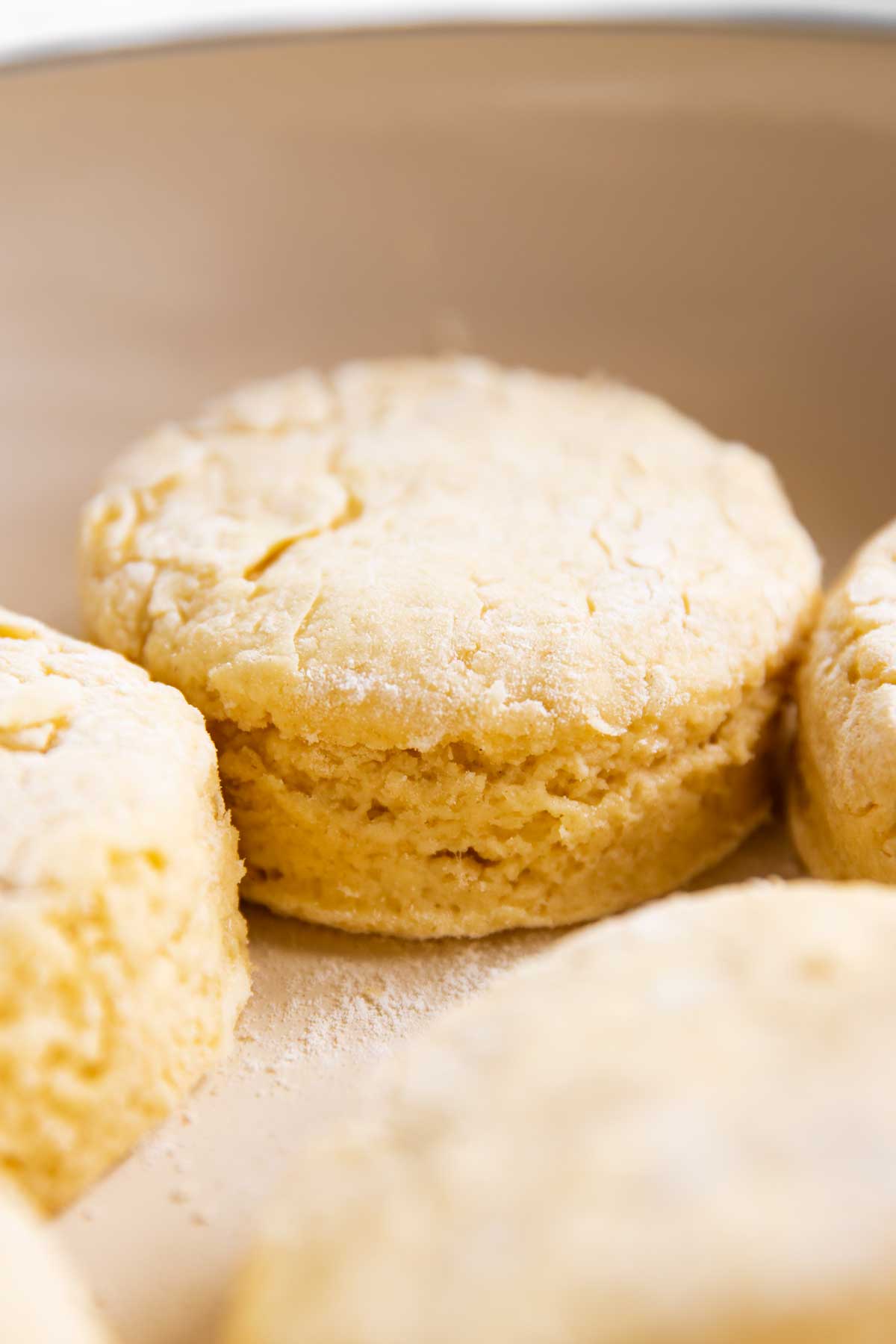 close up view of unbaked biscuit