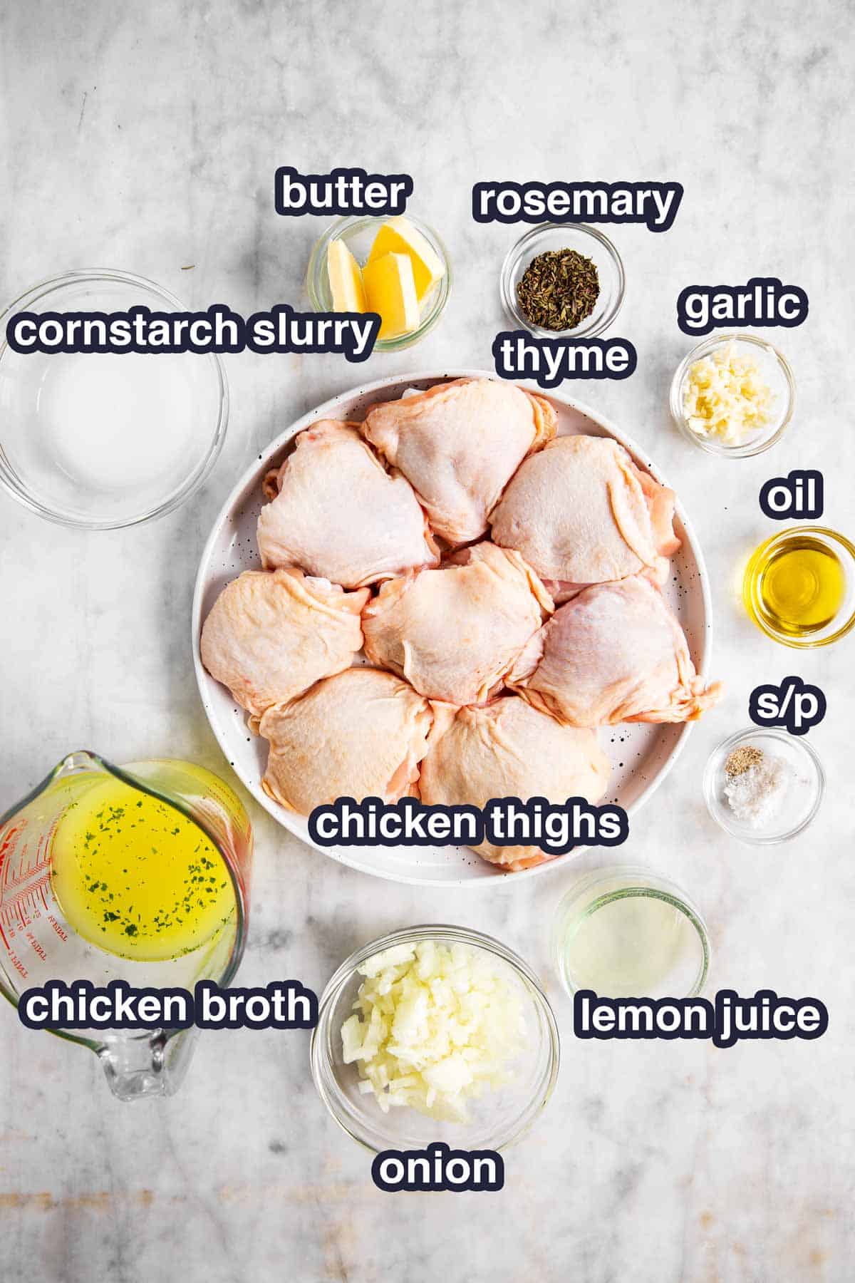 ingredients for instant pot lemon chicken with text labels