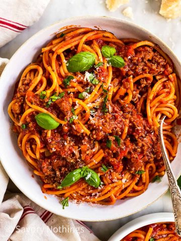 Instant Pot Spaghetti and Meat Sauce Recipe - Savory Nothings