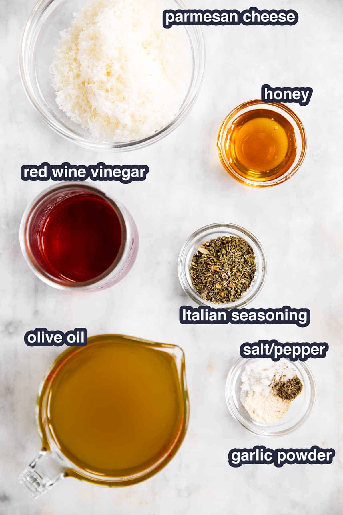 ingredients for Italian dressing with text labels