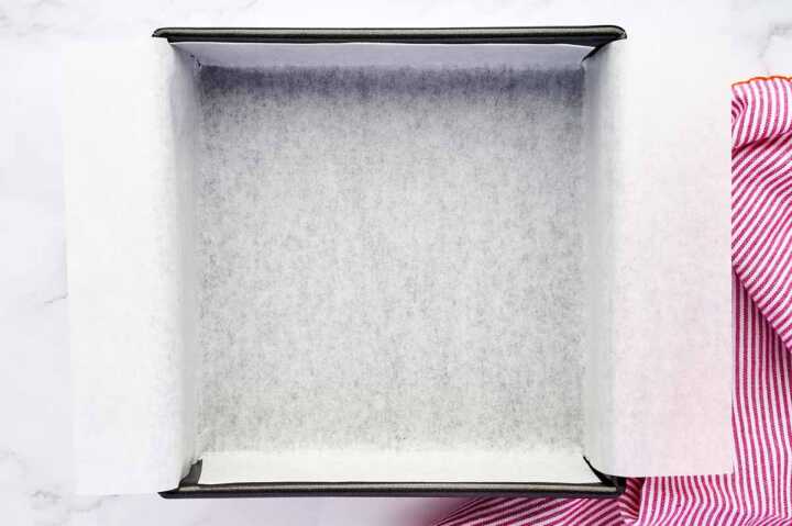 Pan lined with baking parchment.
