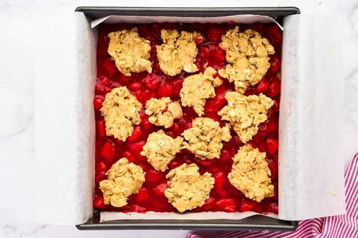Unbaked strawberry oatmeal bars.
