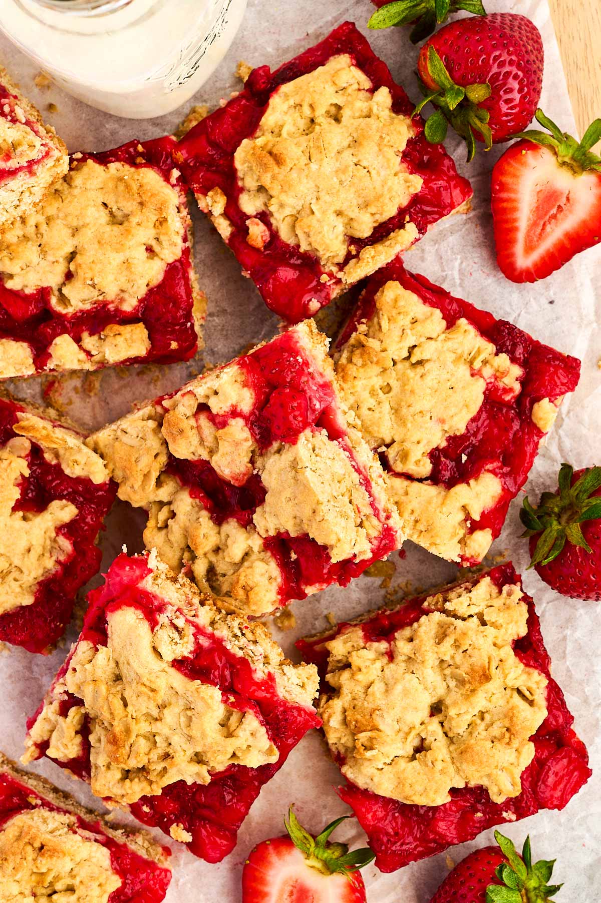 Pile of Strawberry Oatmeal Bars.