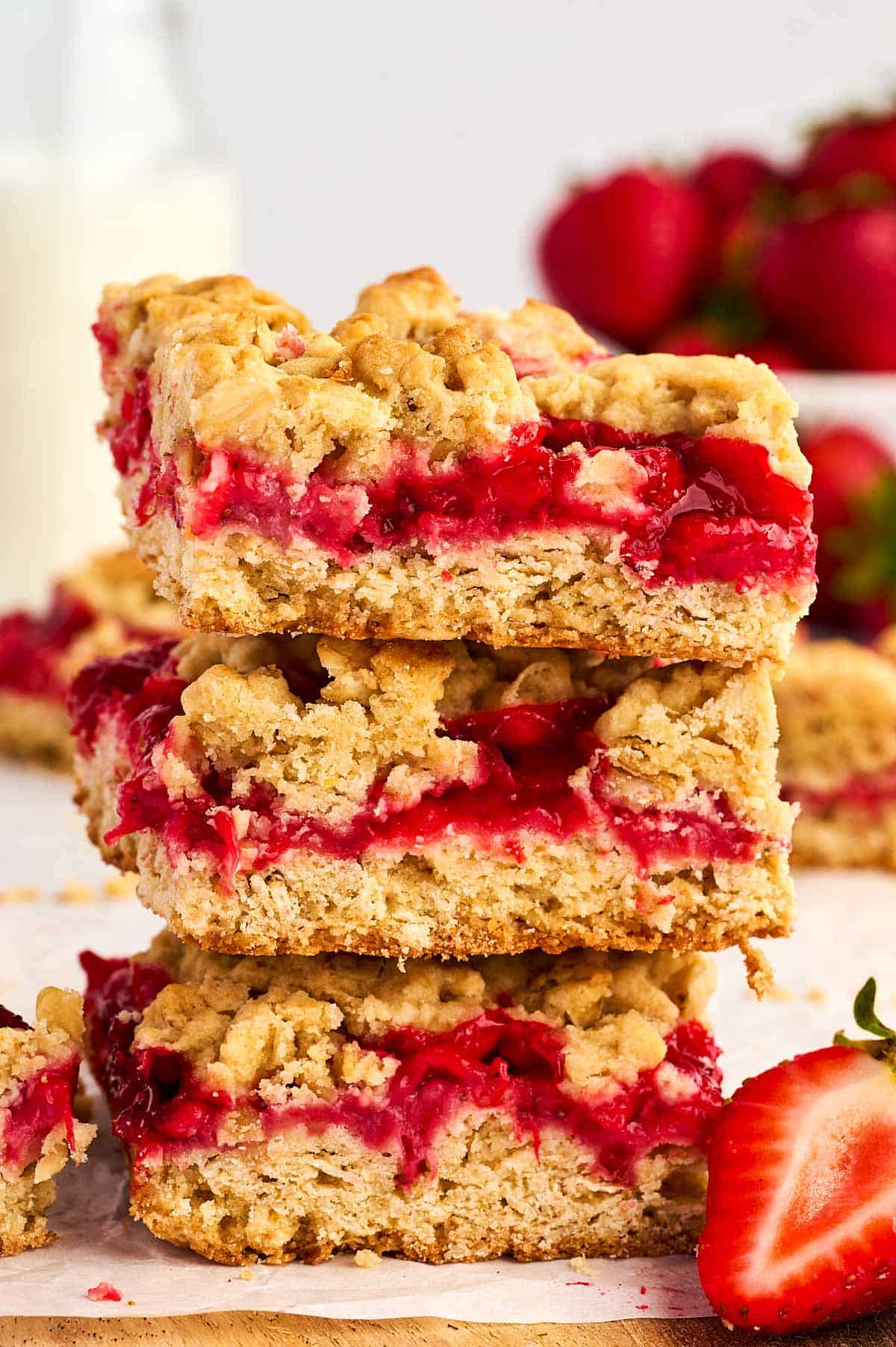 Stack of Strawberry Oatmeal Bars.