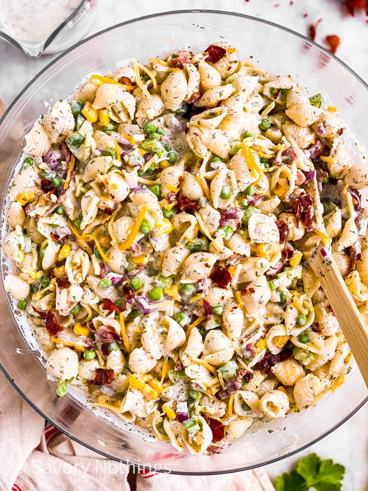 Bacon Ranch Pasta Salad Recipe | Savory Nothings