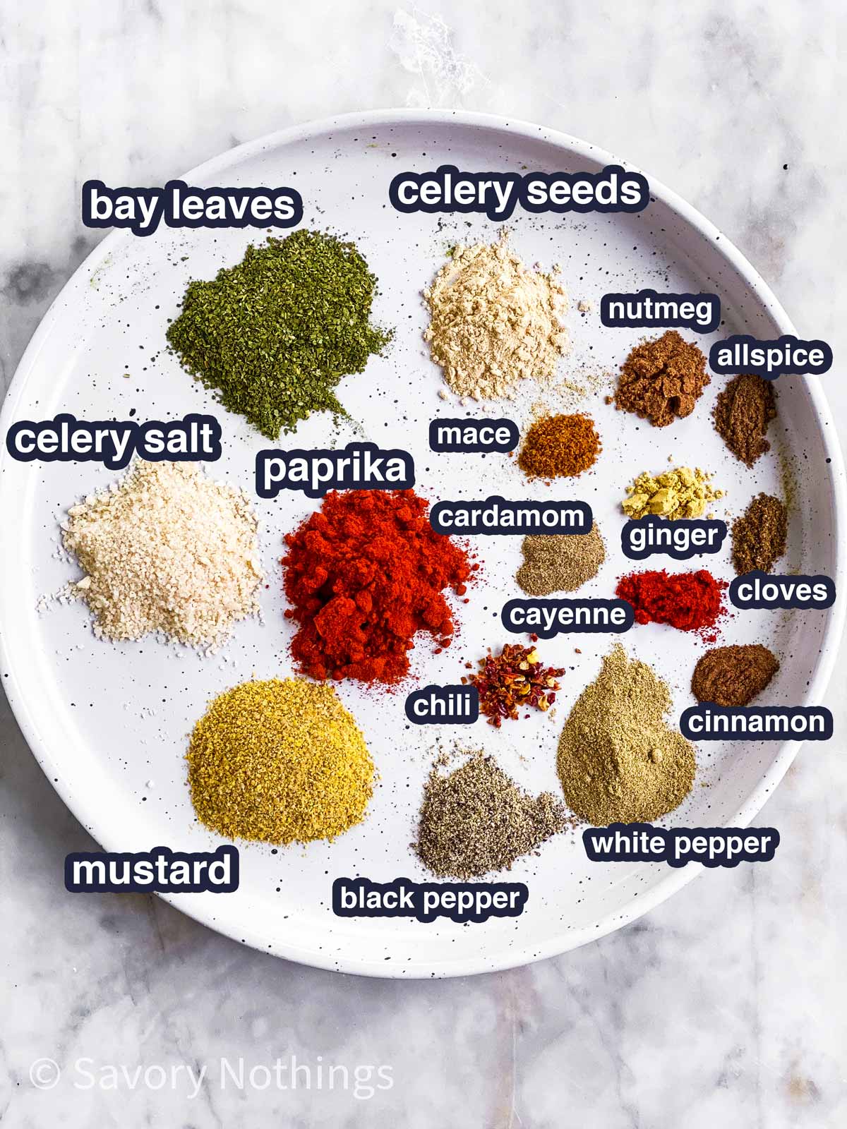 ingredients for copycat old bay seasoning with text labels