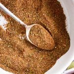 close up photo of spoon in bowl with copycat old bay seasoning