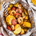 overhead view of shrimp foil in foil packet