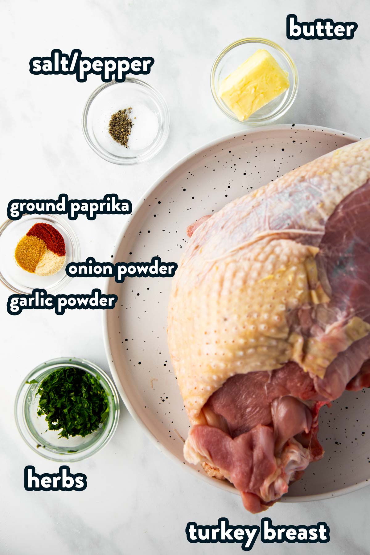 ingredients for air fryer turkey breast with text labels