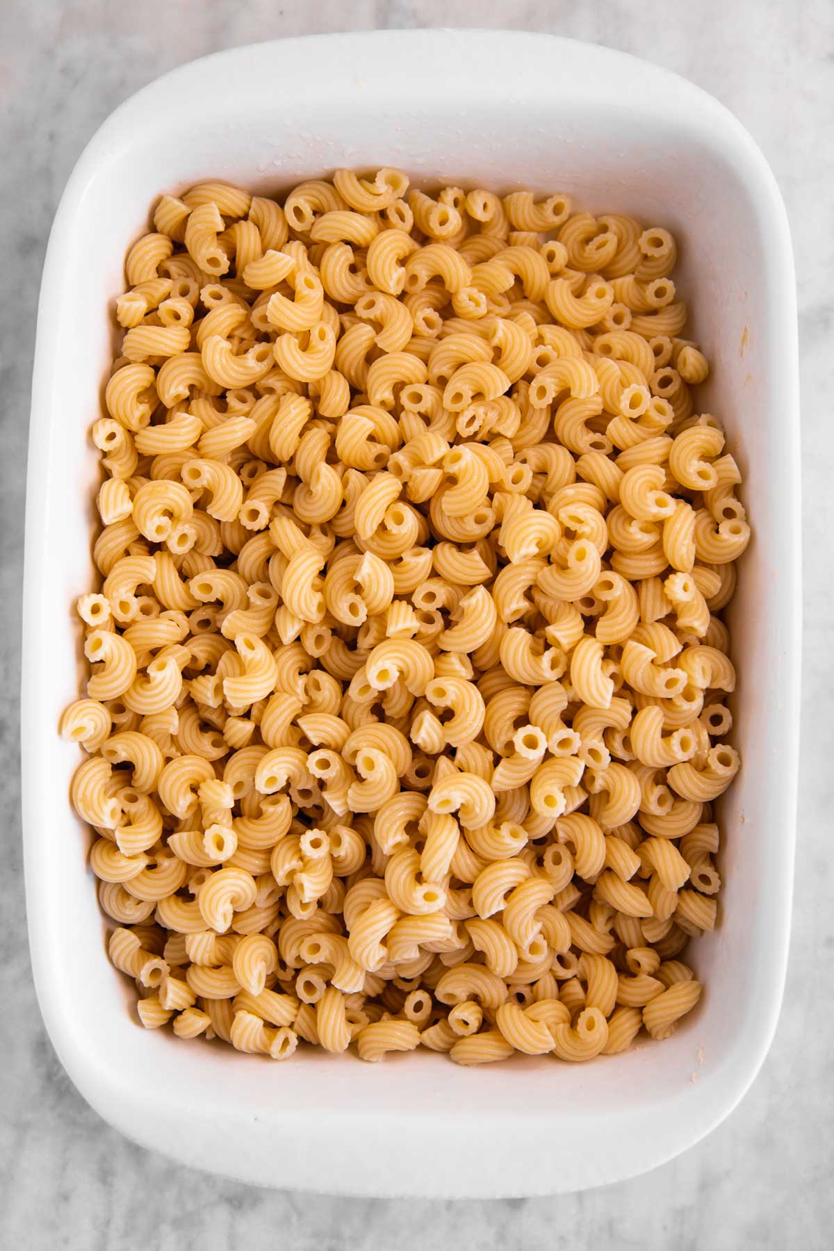 cooked macaroni in baking dish