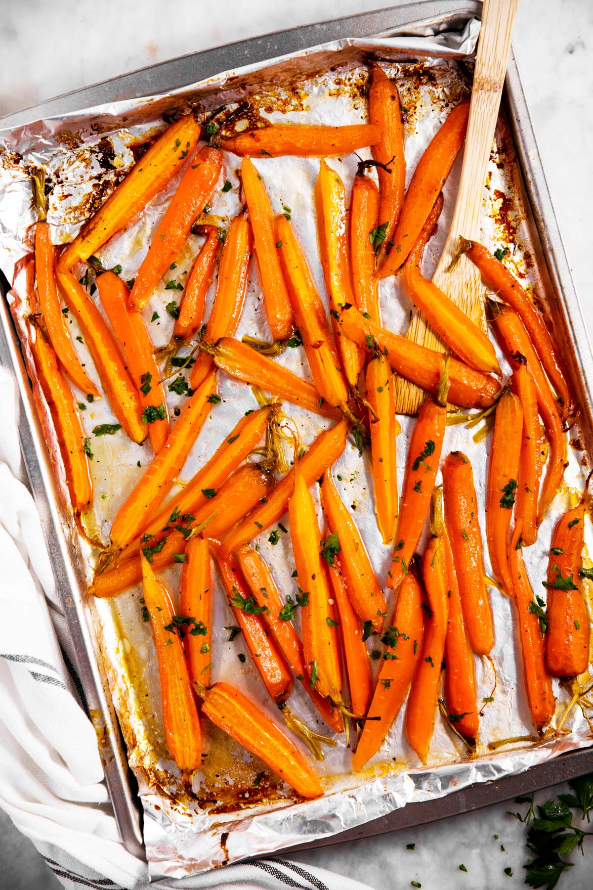 honey roasted carrots on foil lined pan