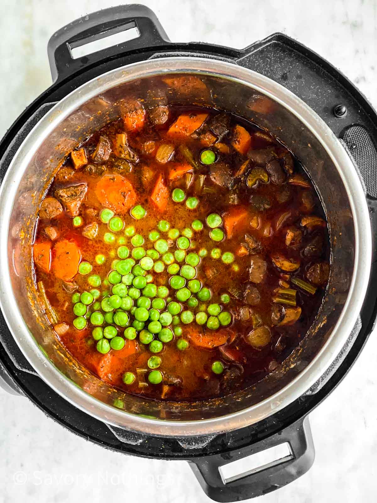 frozen peas in instant pot with cooked beef stew