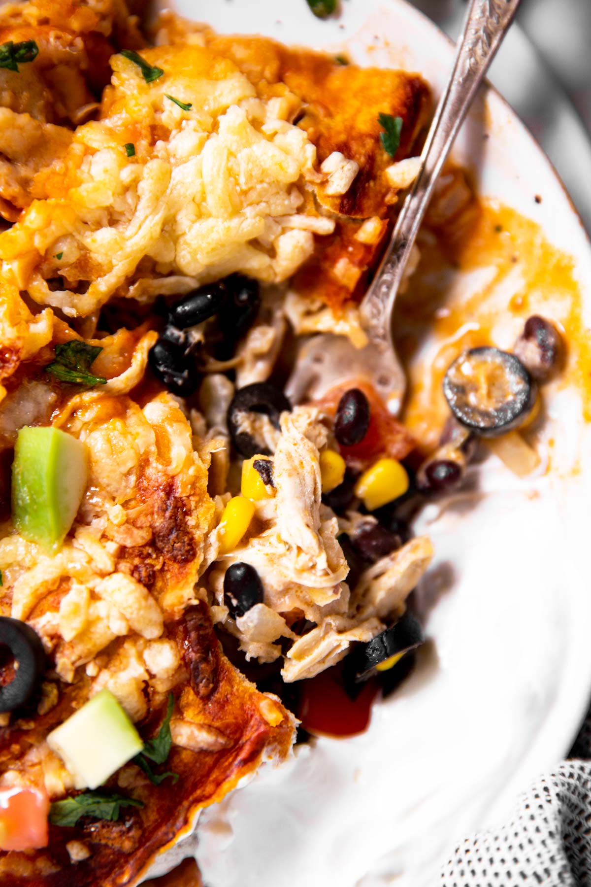 close up photo of turkey enchiladas on plate