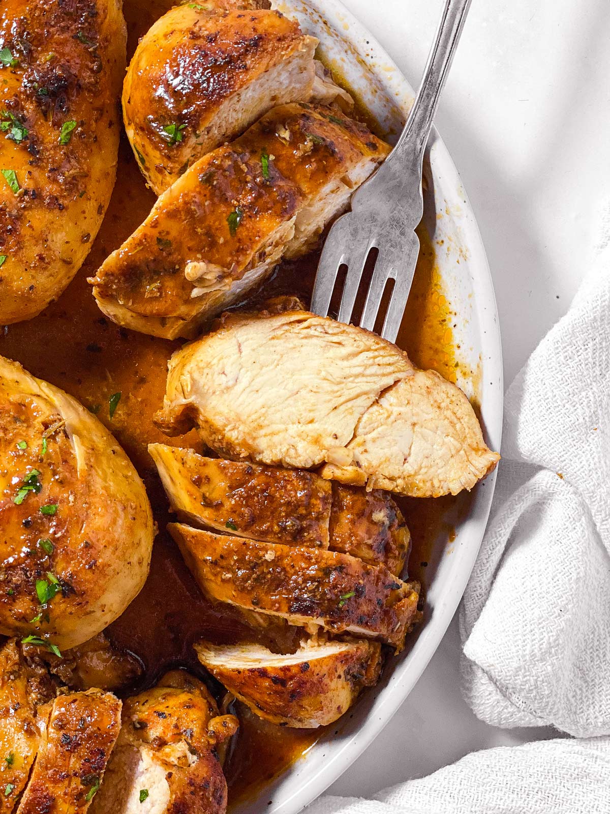 overhead view of sliced instant pot chicken breast