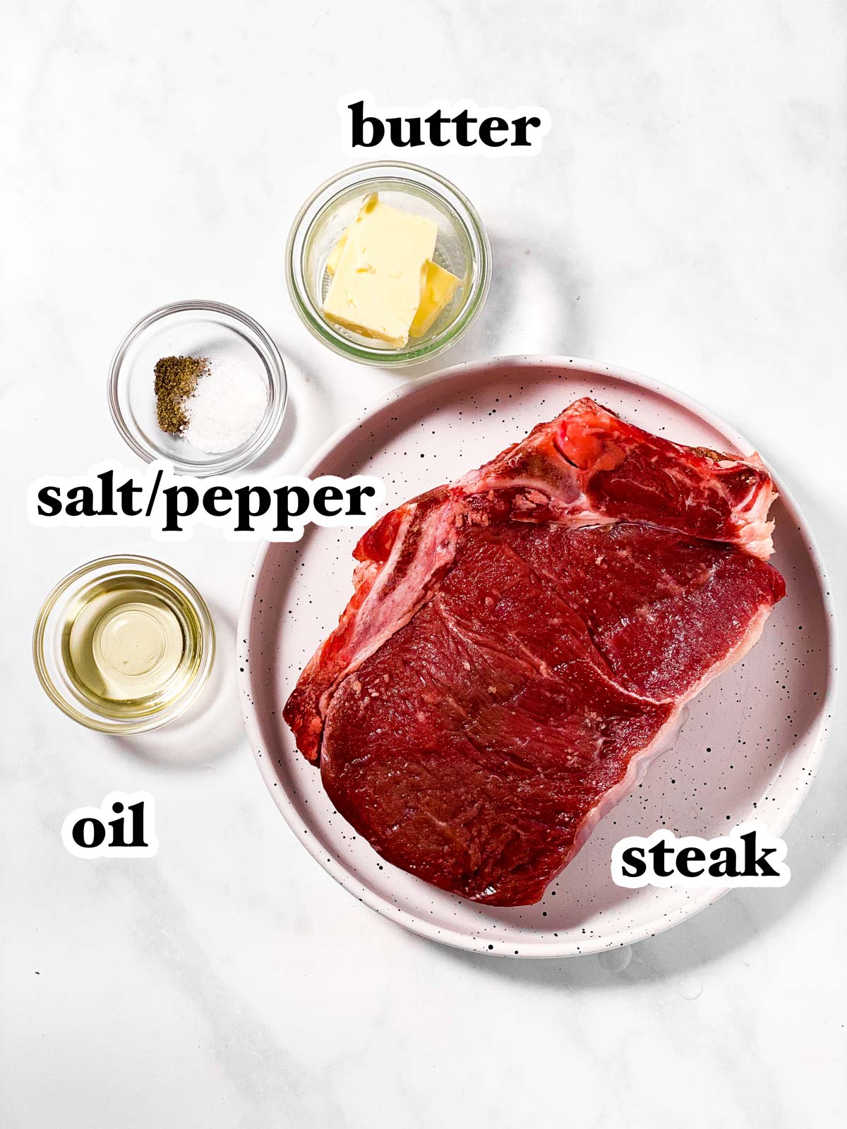 ingredients for oven baked steak with text labels