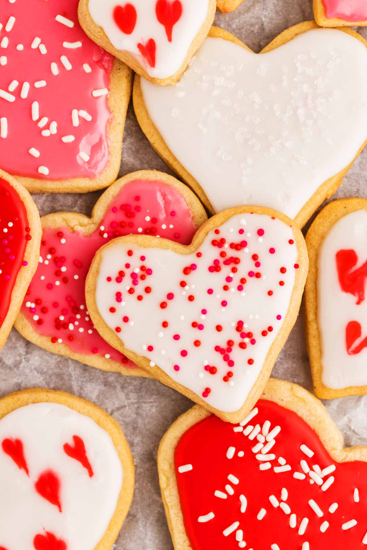 Decorated sugar cookies for Valentine's Day.