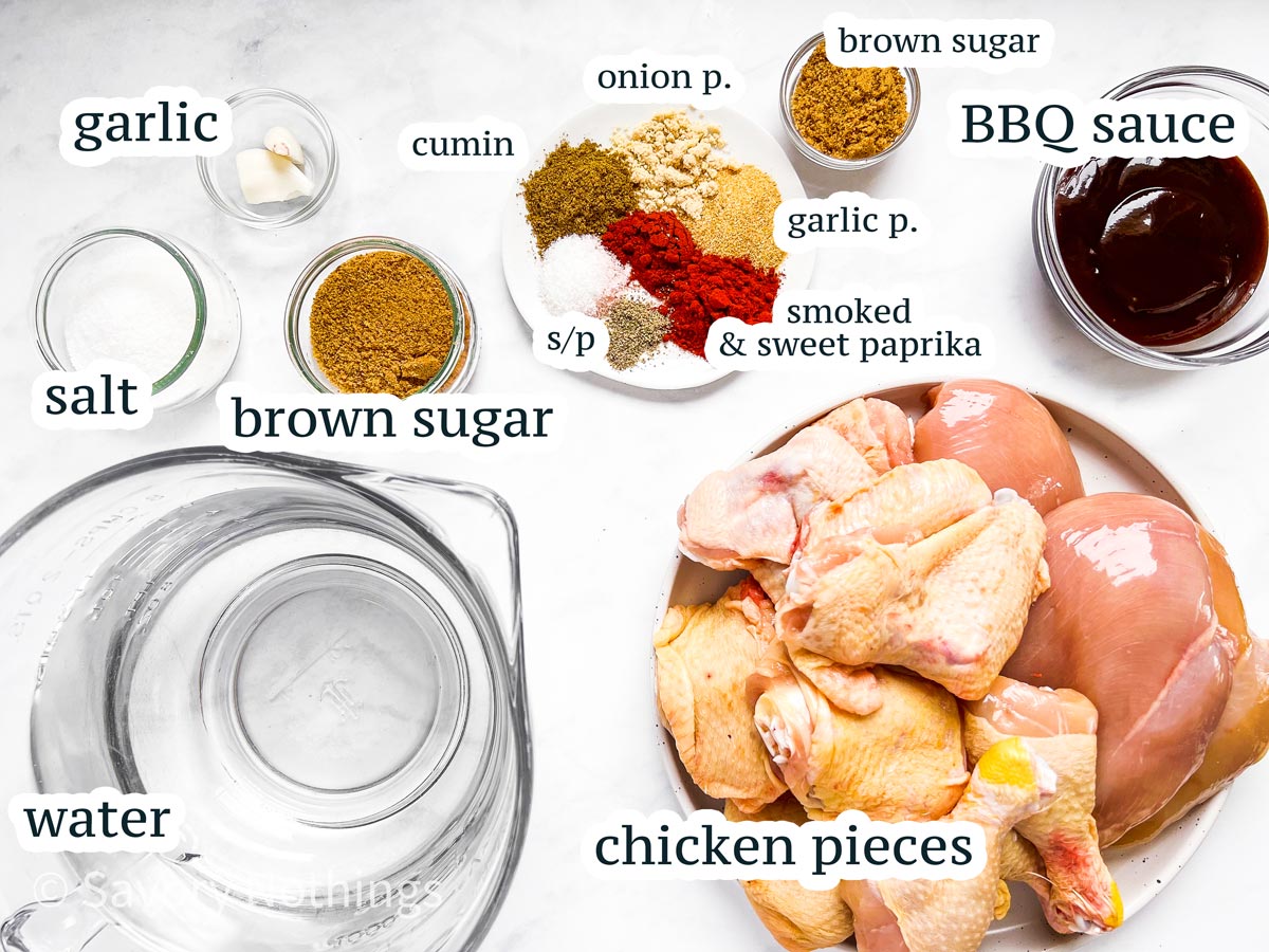 ingredients for BBQ chicken with text labels