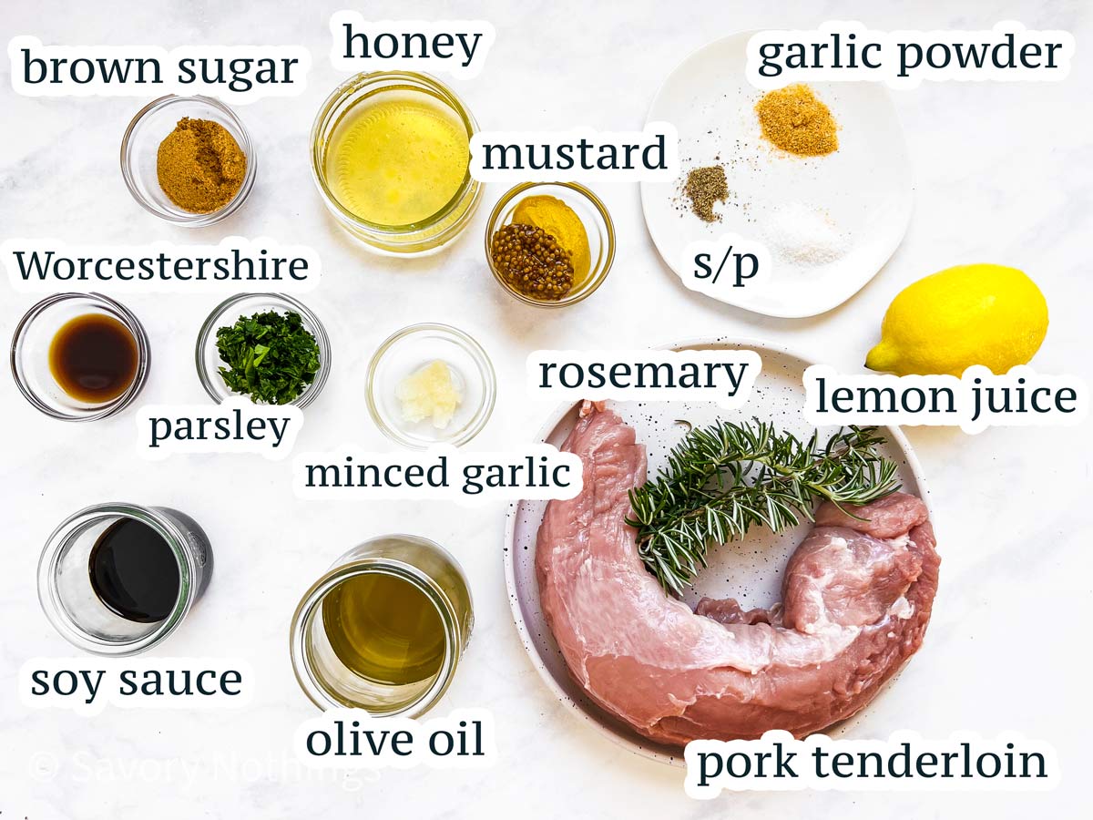 ingredients for pork tenderloin marinade with text labels