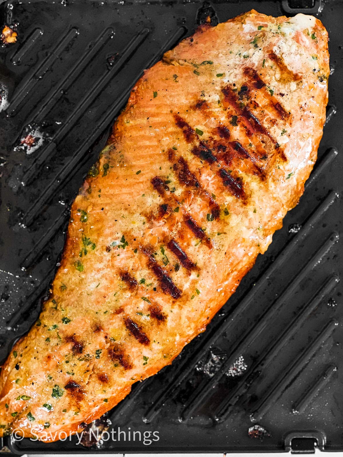 salmon fillet on top of grill