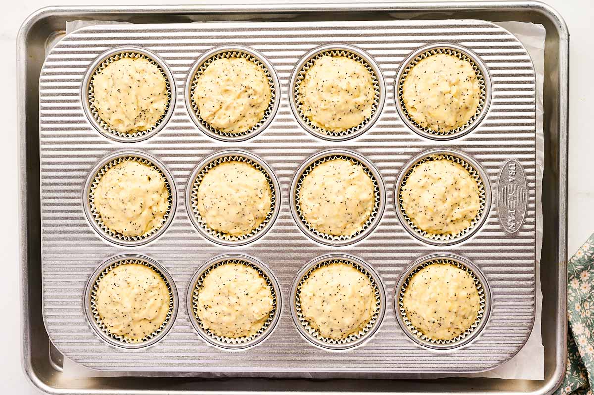 Unbaked lemon poppy seed muffins.