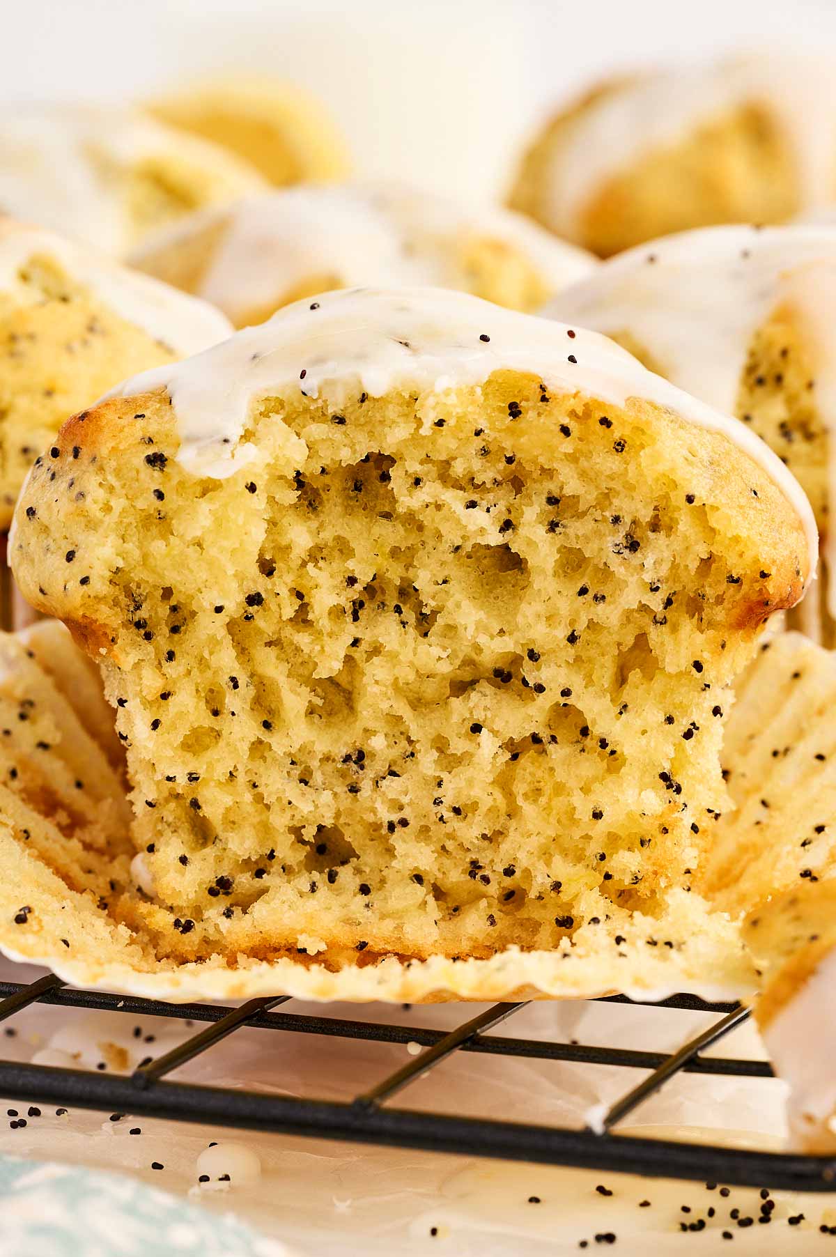 Halved lemon poppy seed muffin.