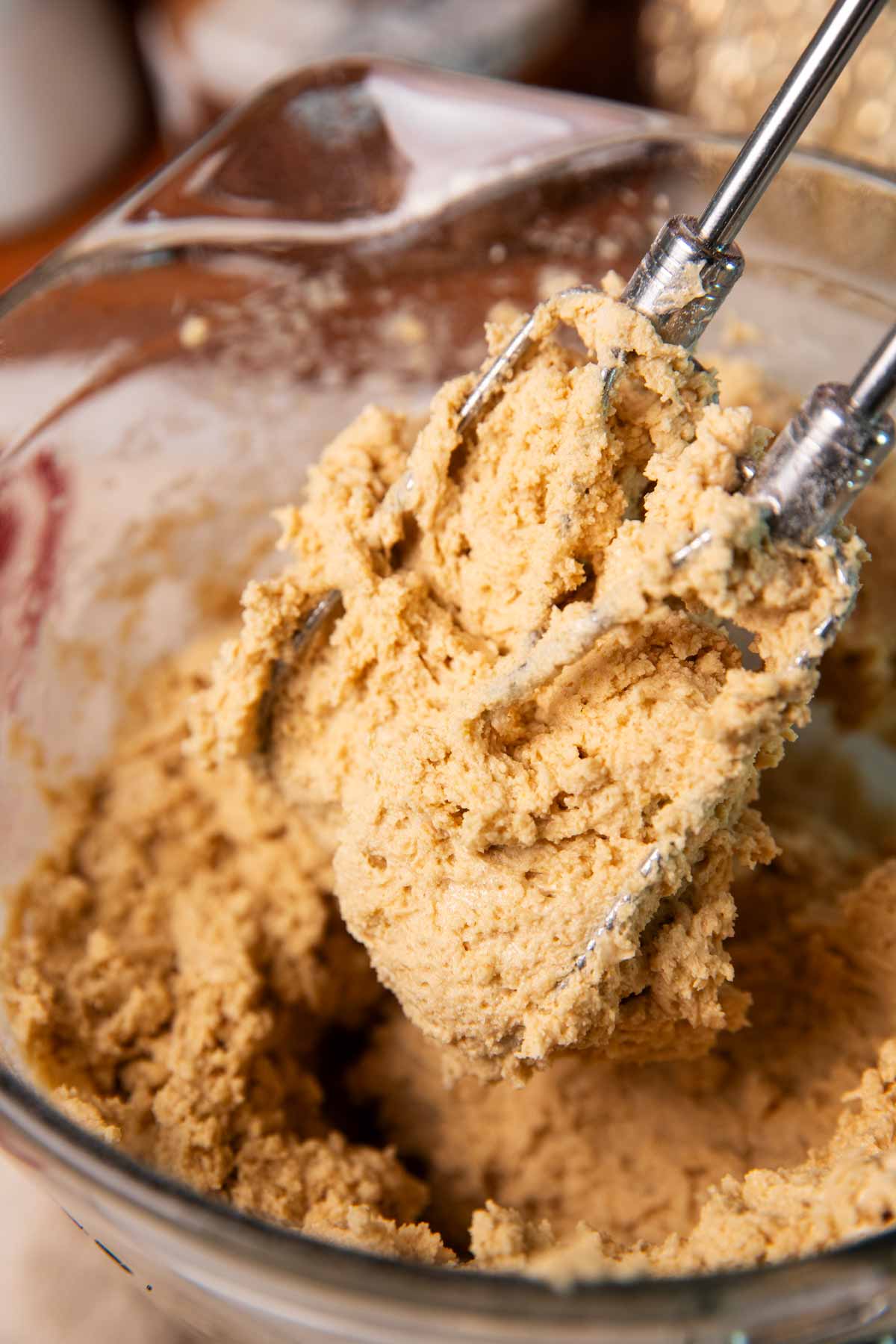 Cookie dough on hand mixer beaters.