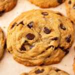 Frontal view of chocolate chip cookie.