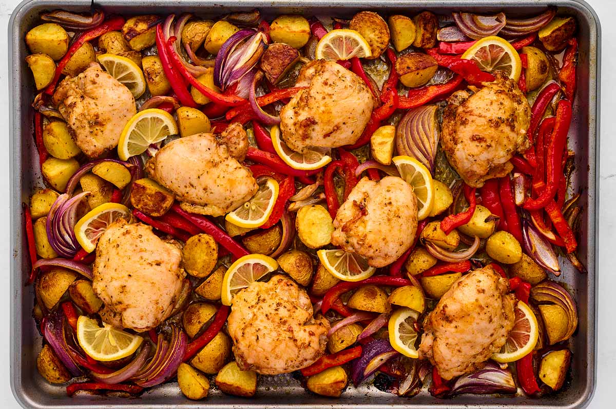 Greek Chicken and Vegetables Sheet Pan Dinner Recipe - Savory Nothings