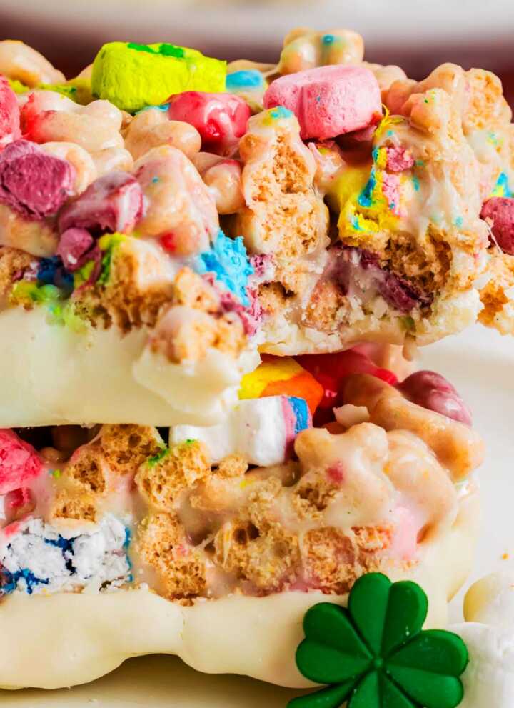 frontal view of stacked lucky charms bars