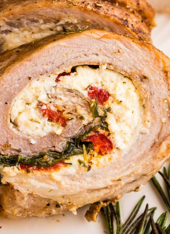 frontal close up of stuffed pork loin
