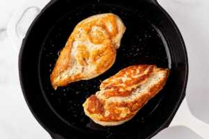 seared chicken breast in skillet