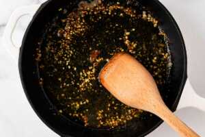 overhead view of sauce base for lemon cream sauce