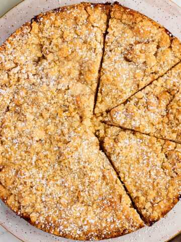 overhead view of sliced Irish apple cake