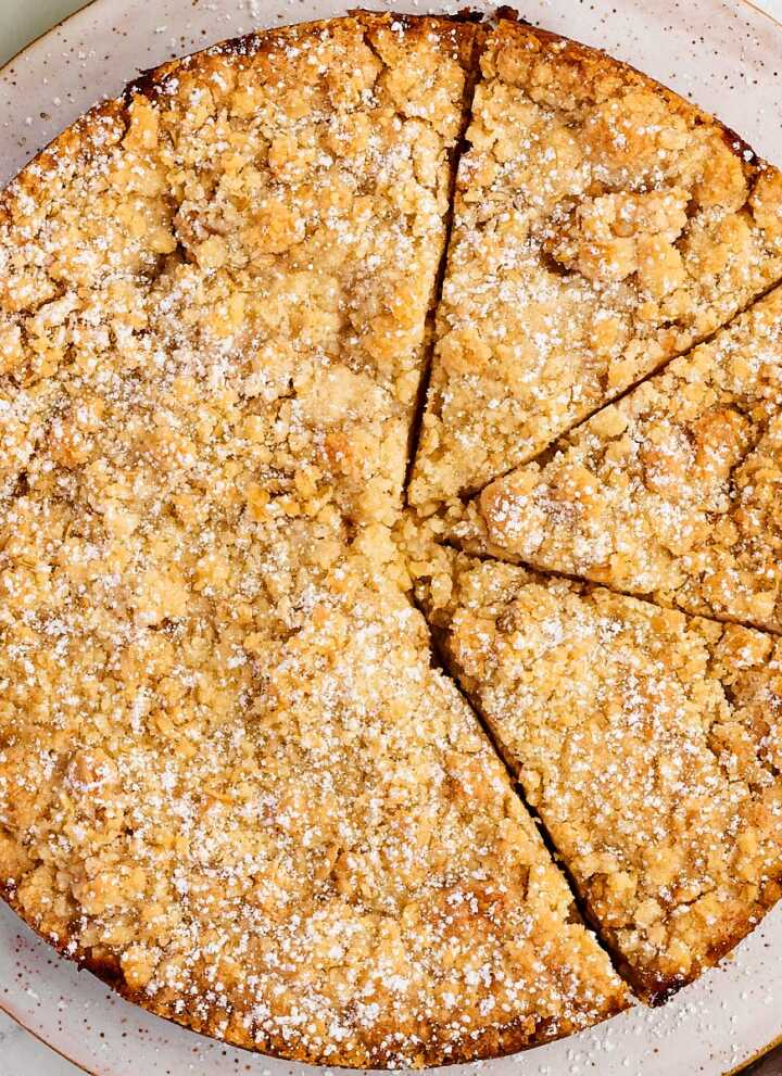 overhead view of sliced Irish apple cake