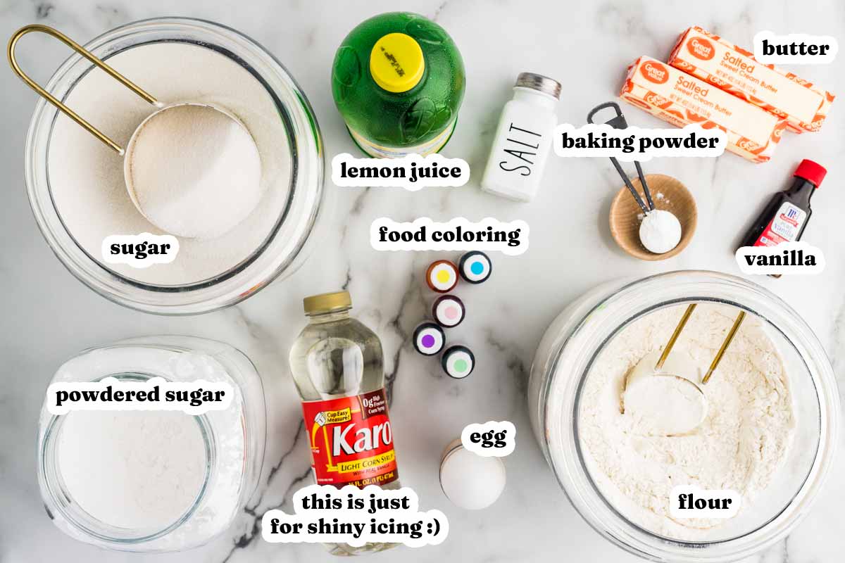 ingredient for sugar cookies with text labels