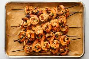 shrimp skewers ready to be served