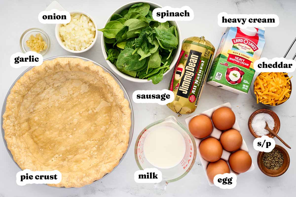 ingredients for sausage spinach quiche